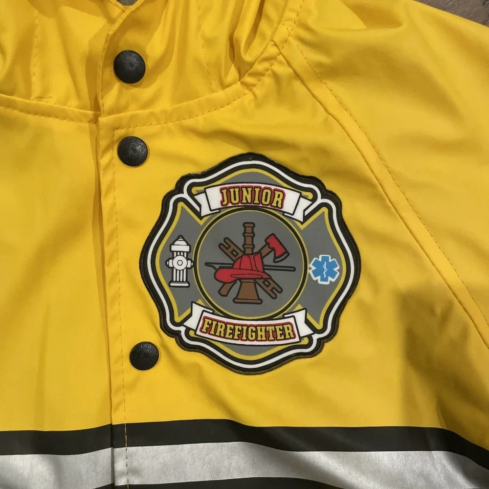 WESTERN CHIEF Fireman Hooded Raincoat Fleece Lined Jacket Yellow Reflective 3T‎